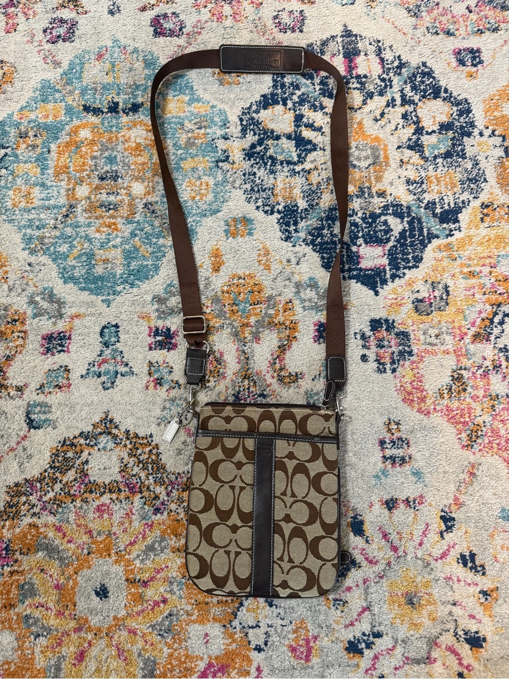 Coach Brown Signature Jacquard Crossbody with Dark Trim